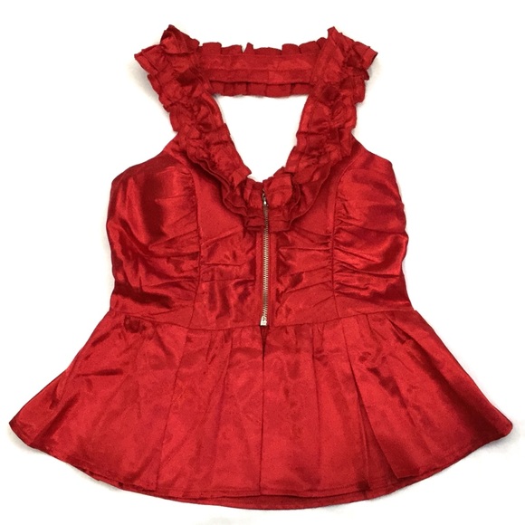 Lydia Tops - Cute Silky Red Halter Top